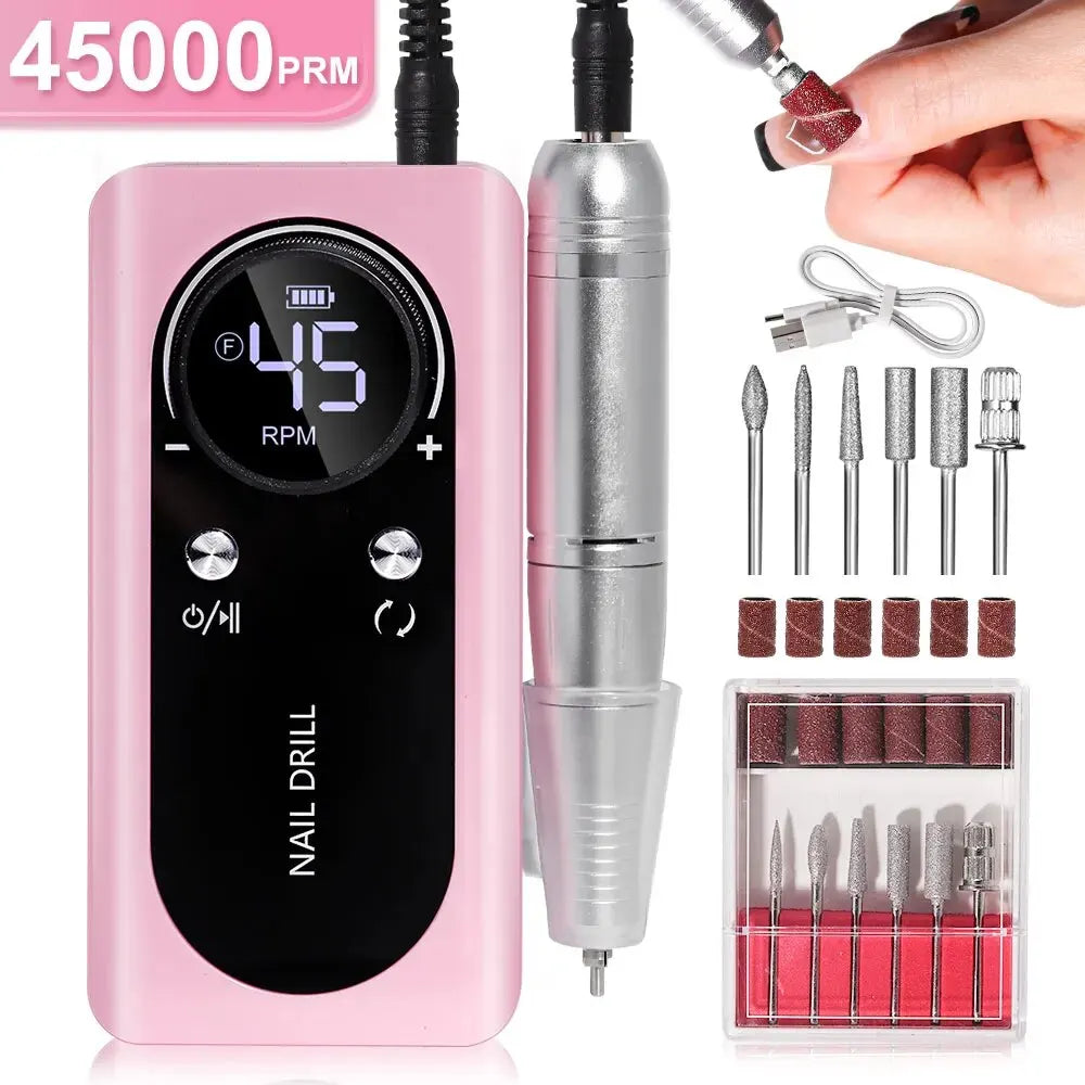 Professional 45000RPM Rechargeable Nail Drill Machine pink by HitMyNeed
