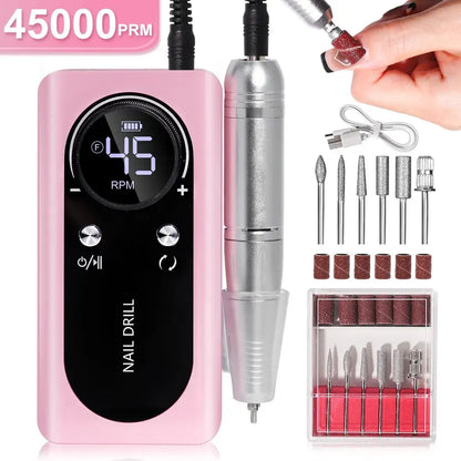 Professional 45000RPM Rechargeable Nail Drill Machine pink by HitMyNeed