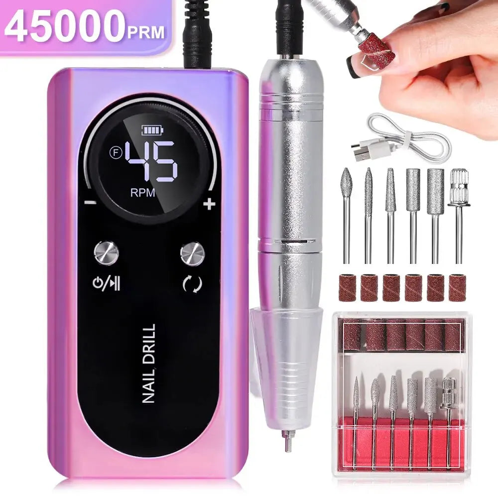 Professional 45000RPM Rechargeable Nail Drill Machine purple by HitMyNeed