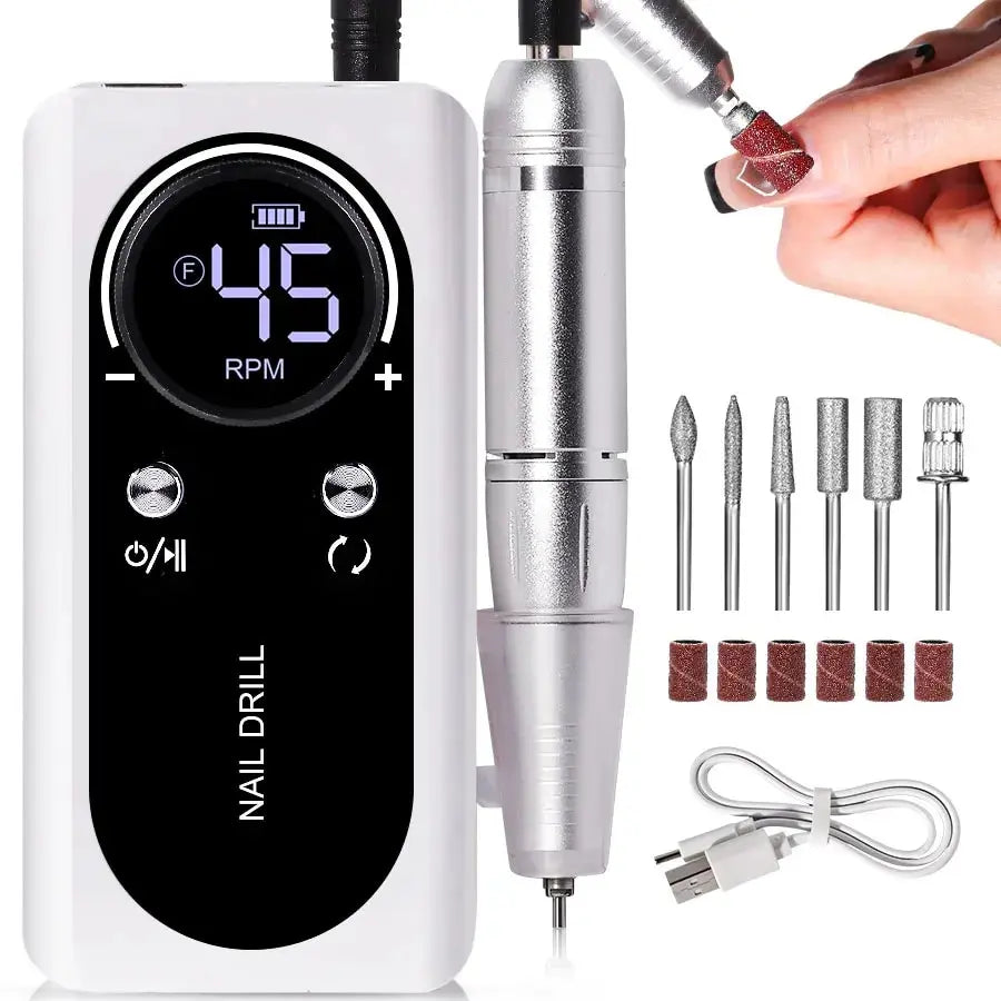 Professional 45000RPM Rechargeable Nail Drill Machine white by HitMyNeed