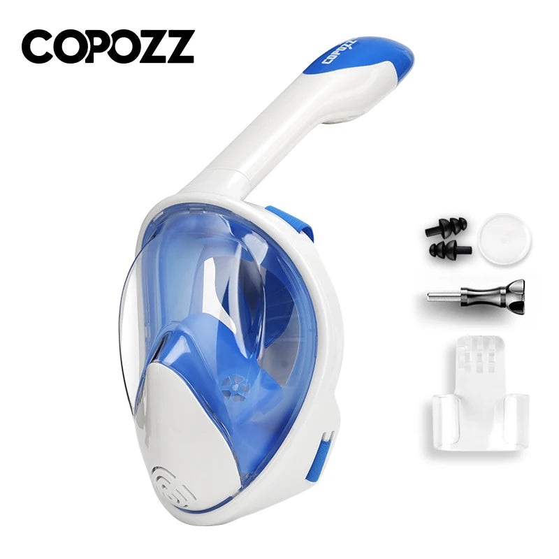 Professional Full Face Snorkel Mask for Adults white-blue l-xl by HitMyNeed