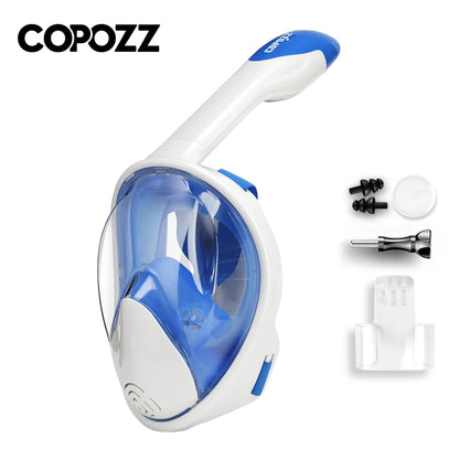 Professional Full Face Snorkel Mask for Adults white-blue l-xl by HitMyNeed