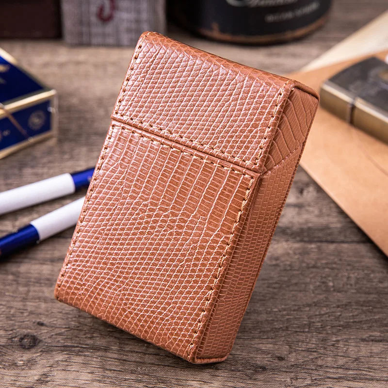 PU Leather Cigarette Case for 20 King Size Cigarettes lizard-grain-apricot by HitMyNeed