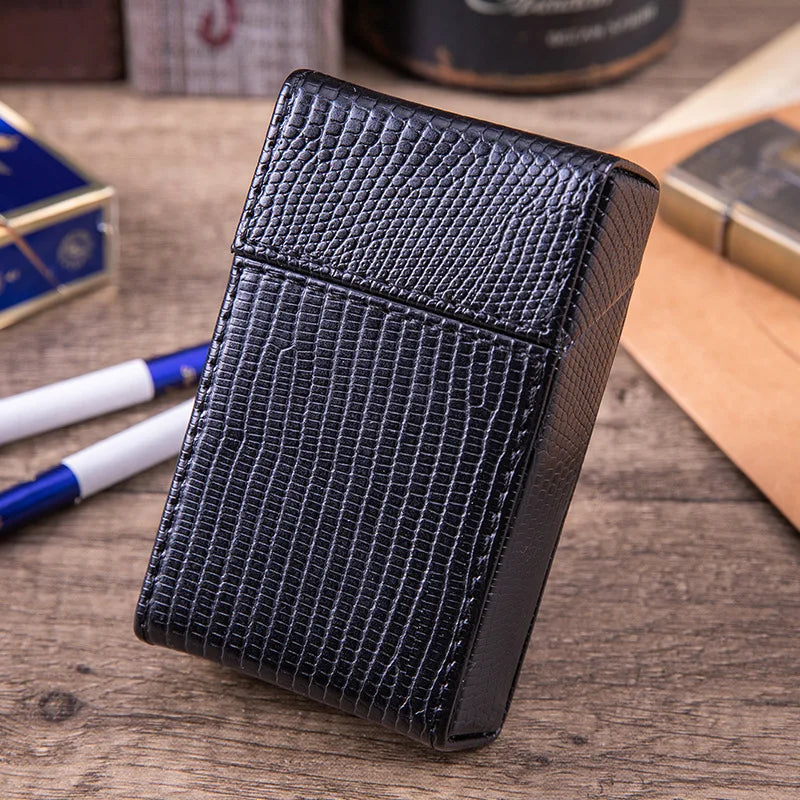 PU Leather Cigarette Case for 20 King Size Cigarettes lizard-grain-black by HitMyNeed