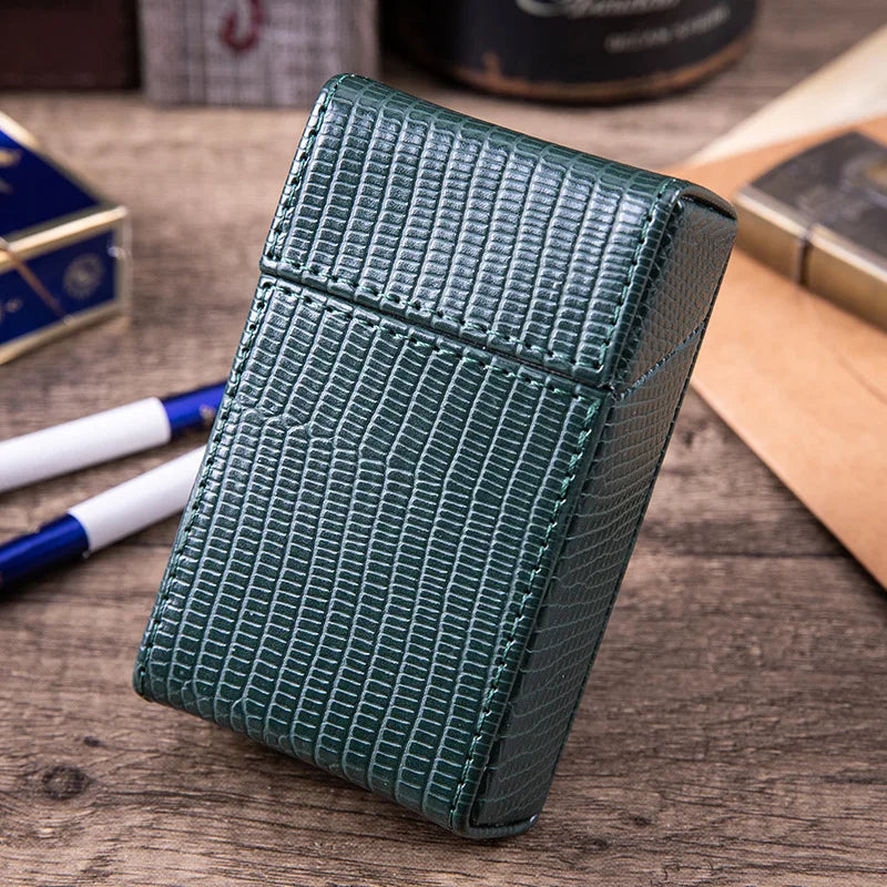 PU Leather Cigarette Case for 20 King Size Cigarettes lizard-grain-green by HitMyNeed