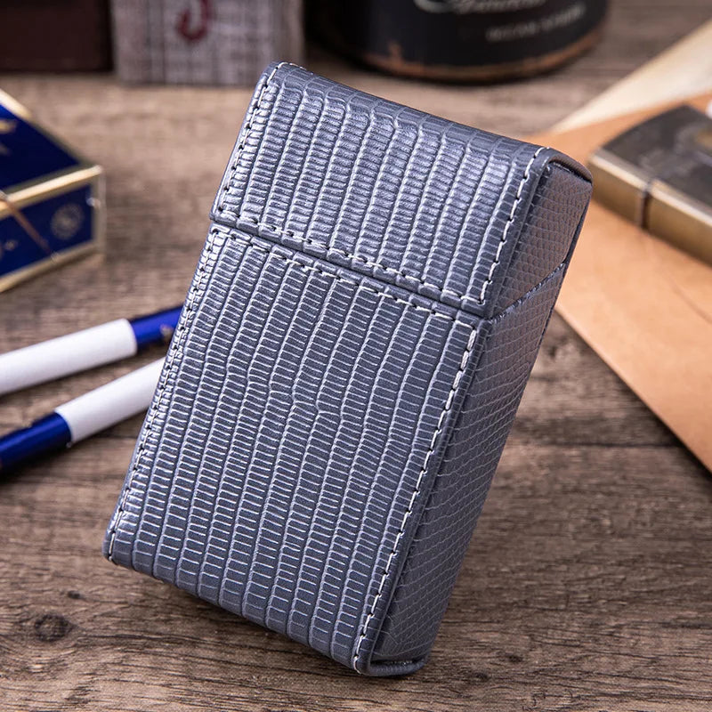 PU Leather Cigarette Case for 20 King Size Cigarettes lizard-grain-grey by HitMyNeed