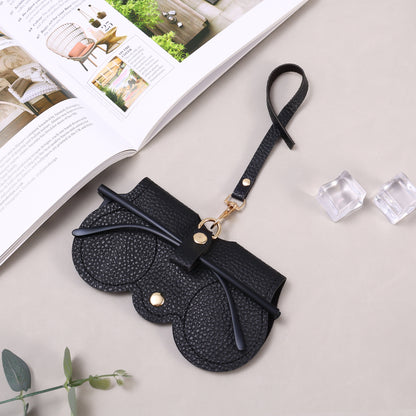 PU Leather Glasses Pouch with Hanging Strap black by HitMyNeed