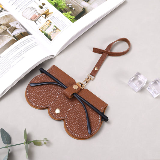 PU Leather Glasses Pouch with Hanging Strap brown by HitMyNeed