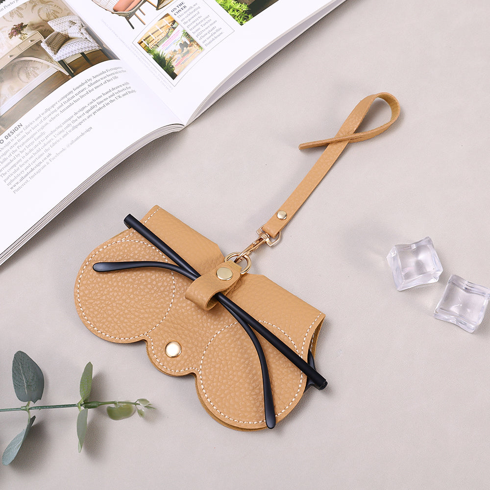 PU Leather Glasses Pouch with Hanging Strap khaki by HitMyNeed