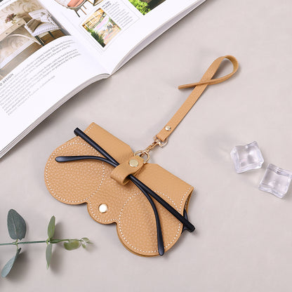 PU Leather Glasses Pouch with Hanging Strap khaki by HitMyNeed