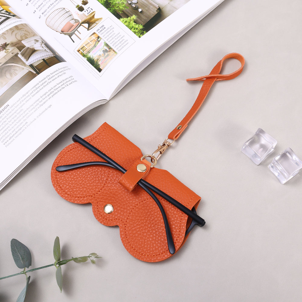 PU Leather Glasses Pouch with Hanging Strap orange by HitMyNeed