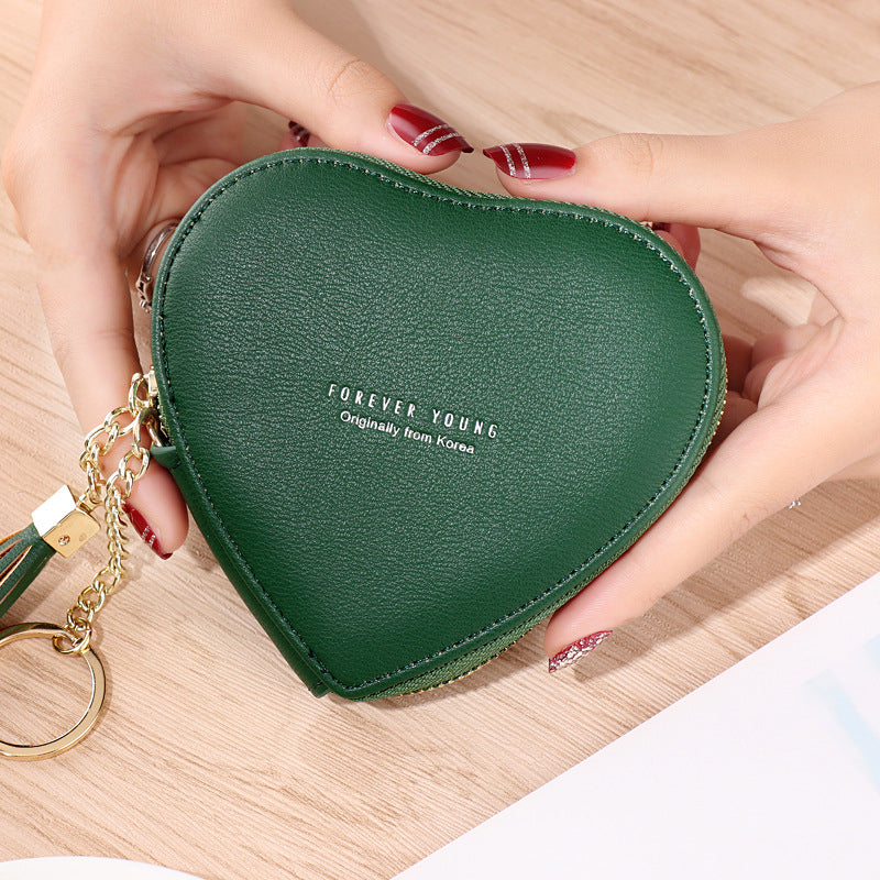 PU Leather Heart Wallet with Zipper and Tassel by HitMyNeed