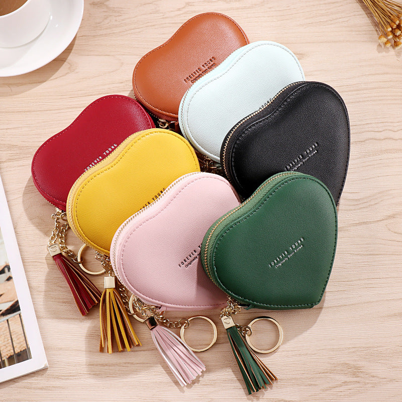 PU Leather Heart Wallet with Zipper and Tassel by HitMyNeed