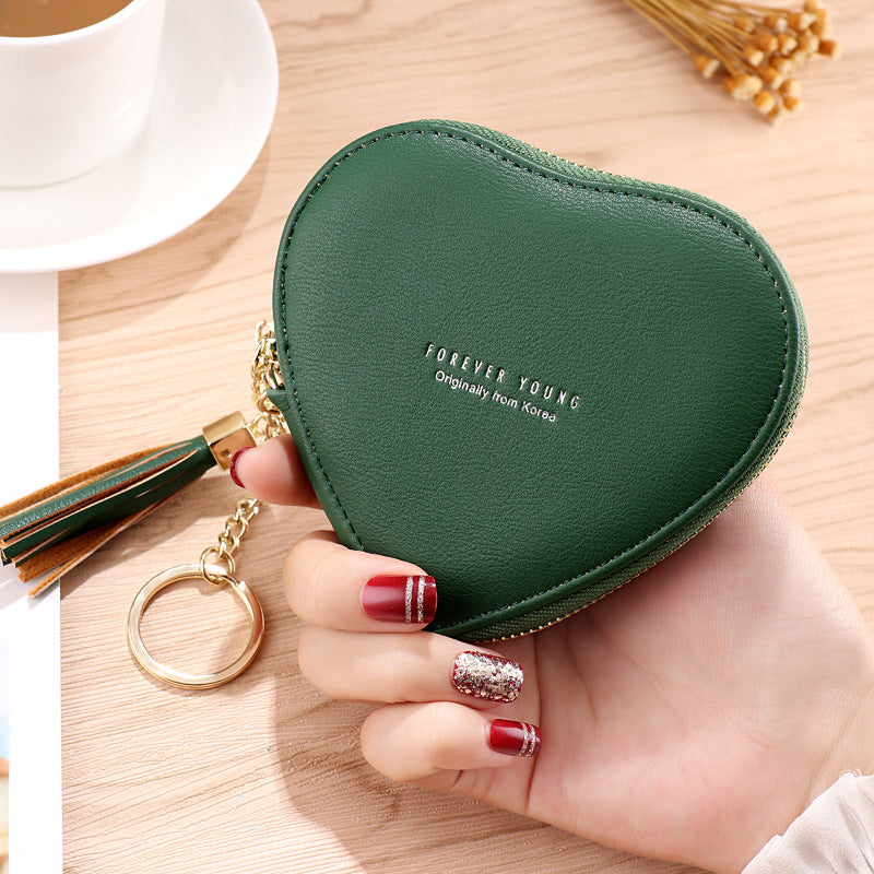 PU Leather Heart Wallet with Zipper and Tassel by HitMyNeed