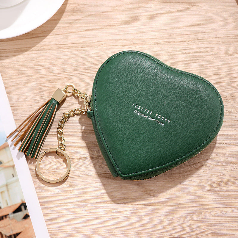 PU Leather Heart Wallet with Zipper and Tassel green by HitMyNeed