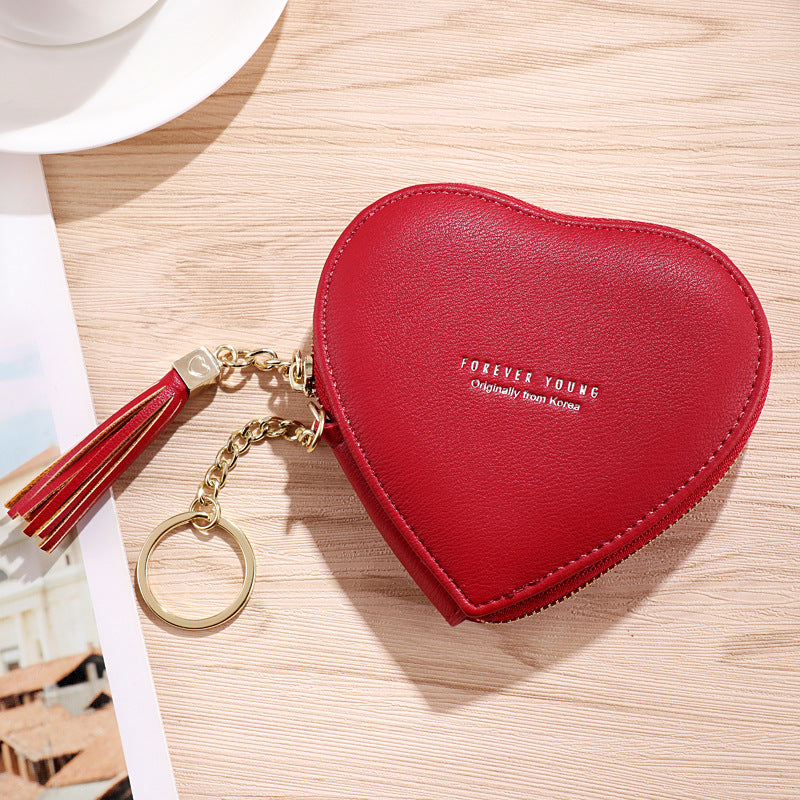 PU Leather Heart Wallet with Zipper and Tassel red by HitMyNeed