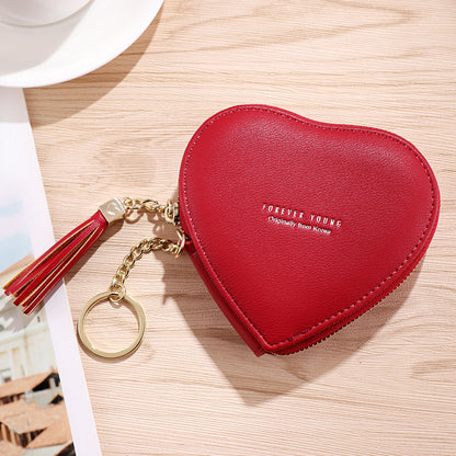 PU Leather Heart Wallet with Zipper and Tassel red by HitMyNeed