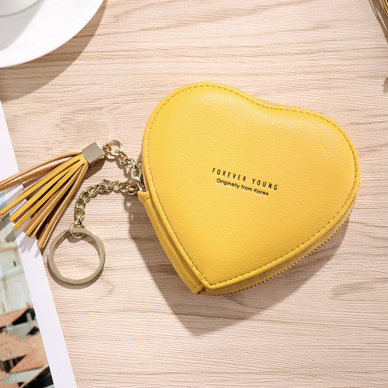 PU Leather Heart Wallet with Zipper and Tassel yellow by HitMyNeed