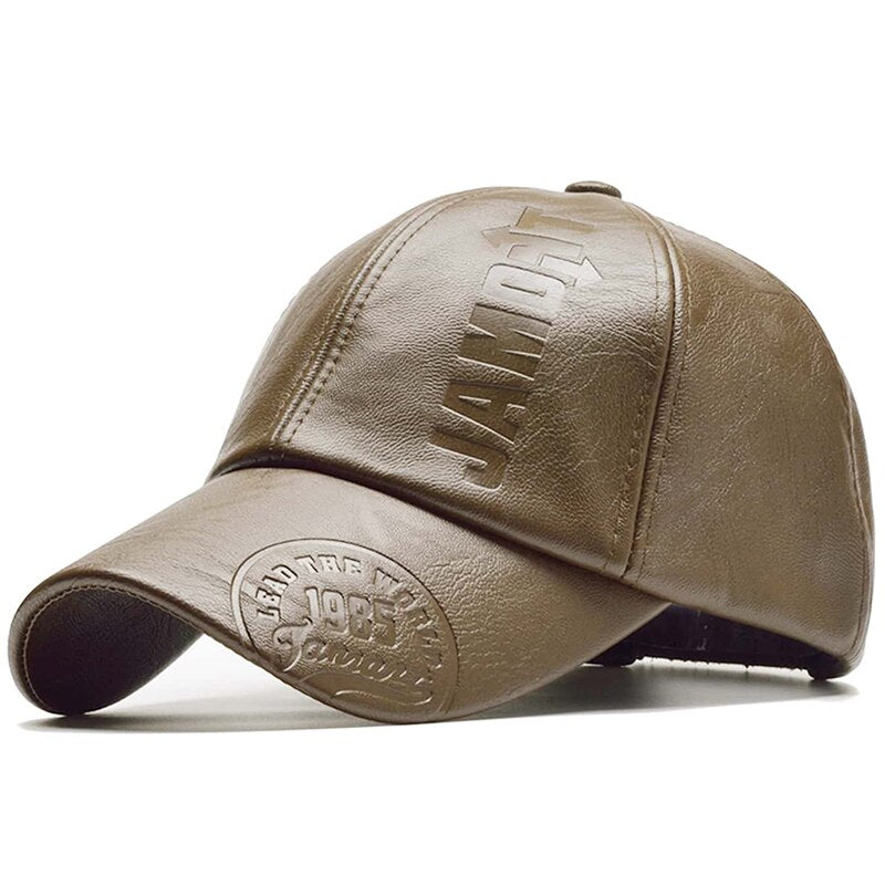 PU Leather Letter Print Adjustable Baseball Cap light-brown by HitMyNeed