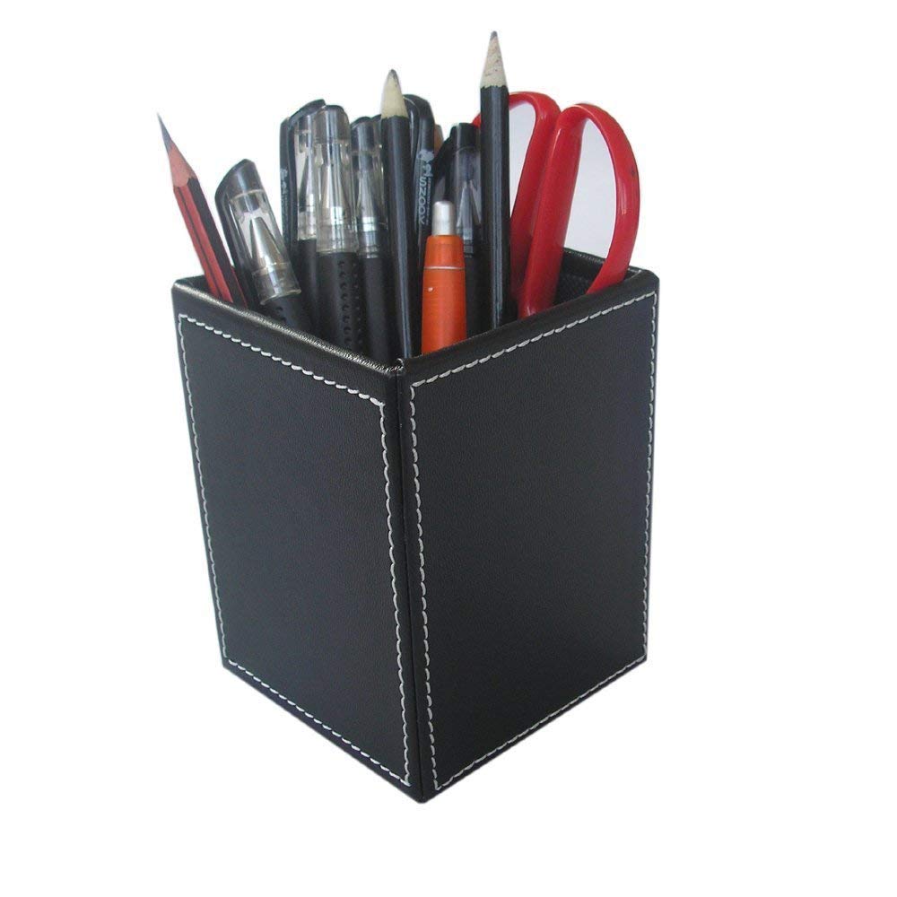 PU Leather Pencil Cup Desk Organizer, Black by HitMyNeed