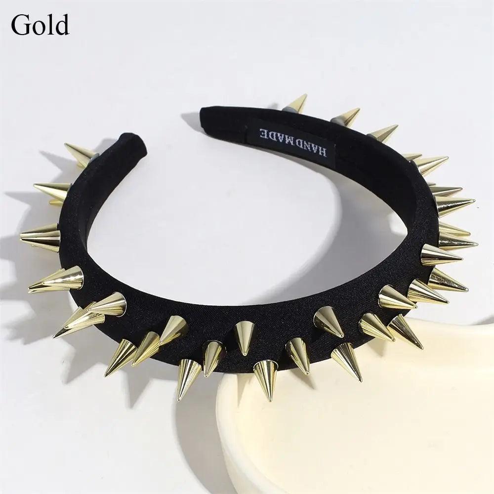 Punk Goth Spiked Headband with Rounded Metal Studs gold by HitMyNeed