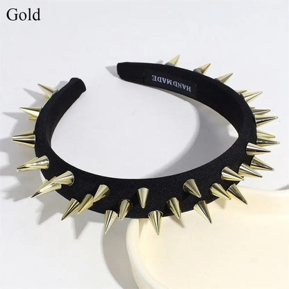 Punk Goth Spiked Headband with Rounded Metal Studs gold by HitMyNeed