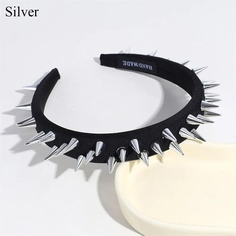Punk Goth Spiked Headband with Rounded Metal Studs silver by HitMyNeed