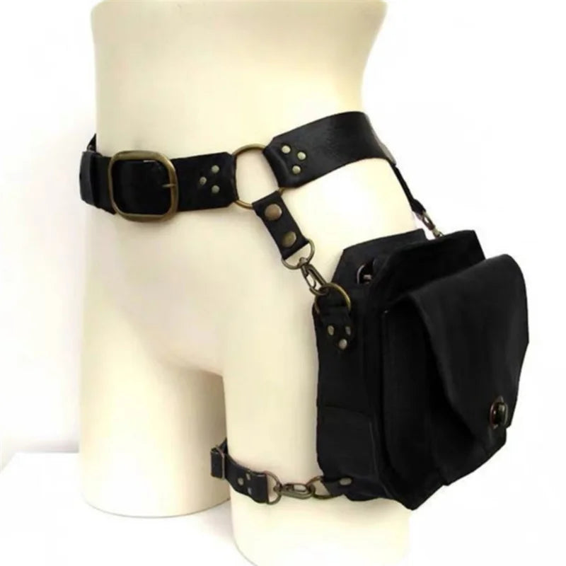 Punk Retro PU Waist & Crossbody Bag for Women black by HitMyNeed