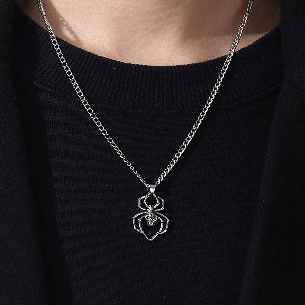 Punk Silver Spider Pendant Necklace by HitMyNeed