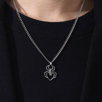 Punk Silver Spider Pendant Necklace by HitMyNeed