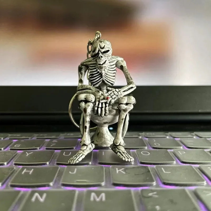 Punk Skeleton Toilet Ghost Retro Keychain Pendant by HitMyNeed