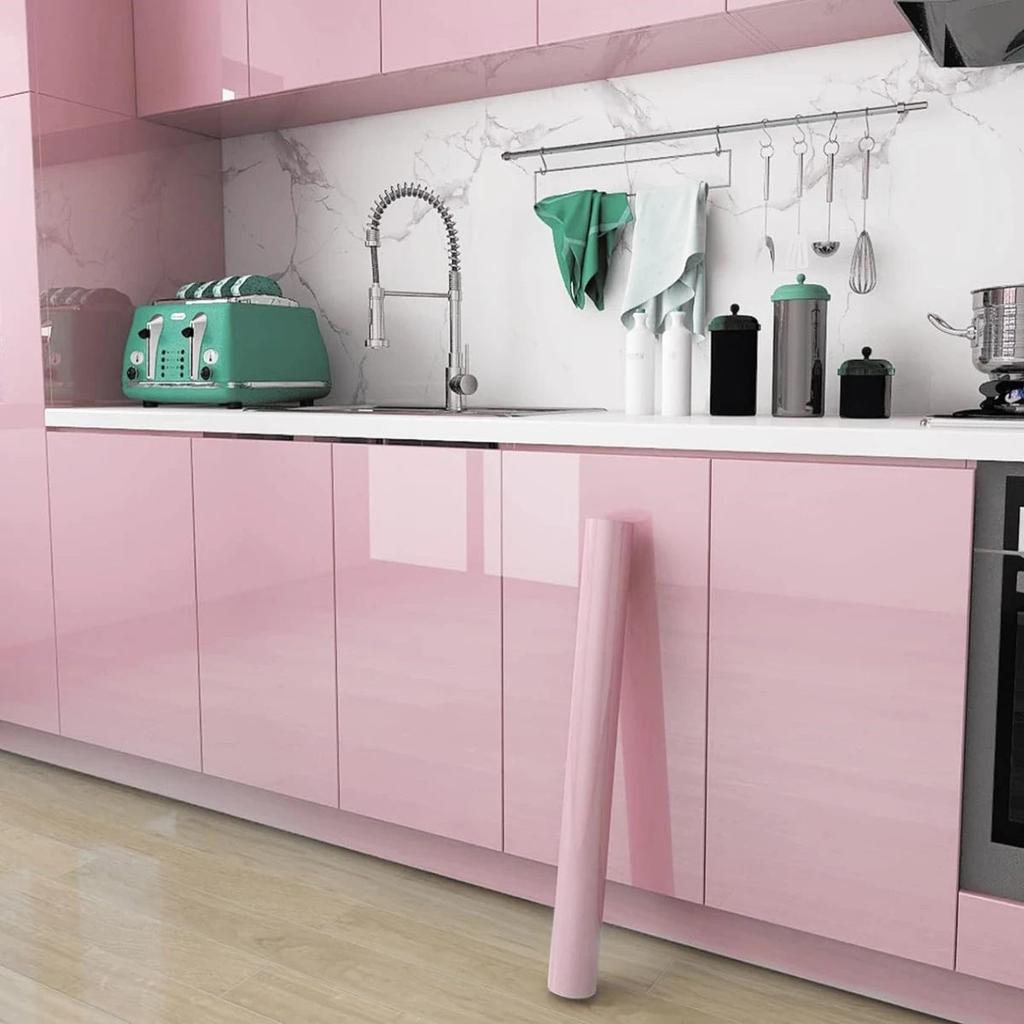 PVC High Gloss Waterproof Self-Adhesive Wallpaper pink-glossy 40cmx3m by HitMyNeed