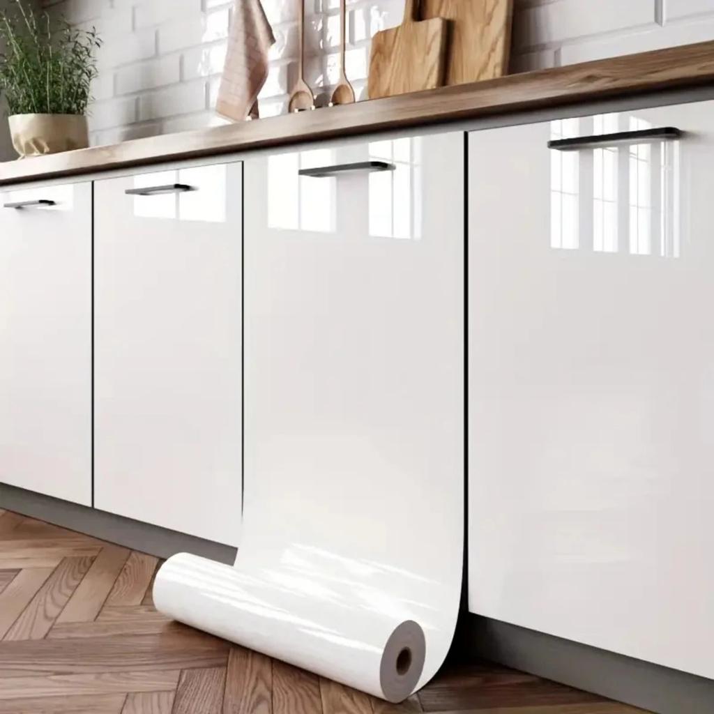 PVC High Gloss Waterproof Self-Adhesive Wallpaper white-glossy 40cmx2m by HitMyNeed