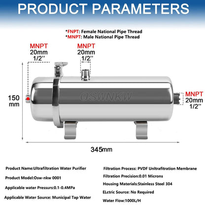 PVDF Whole House 0.01µm Stainless Steel Water Filter by HitMyNeed
