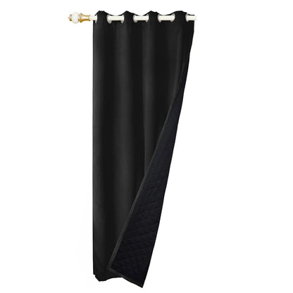 Quilted 100% Blackout Thermal Curtains with Eyelets black 132x160cm by HitMyNeed