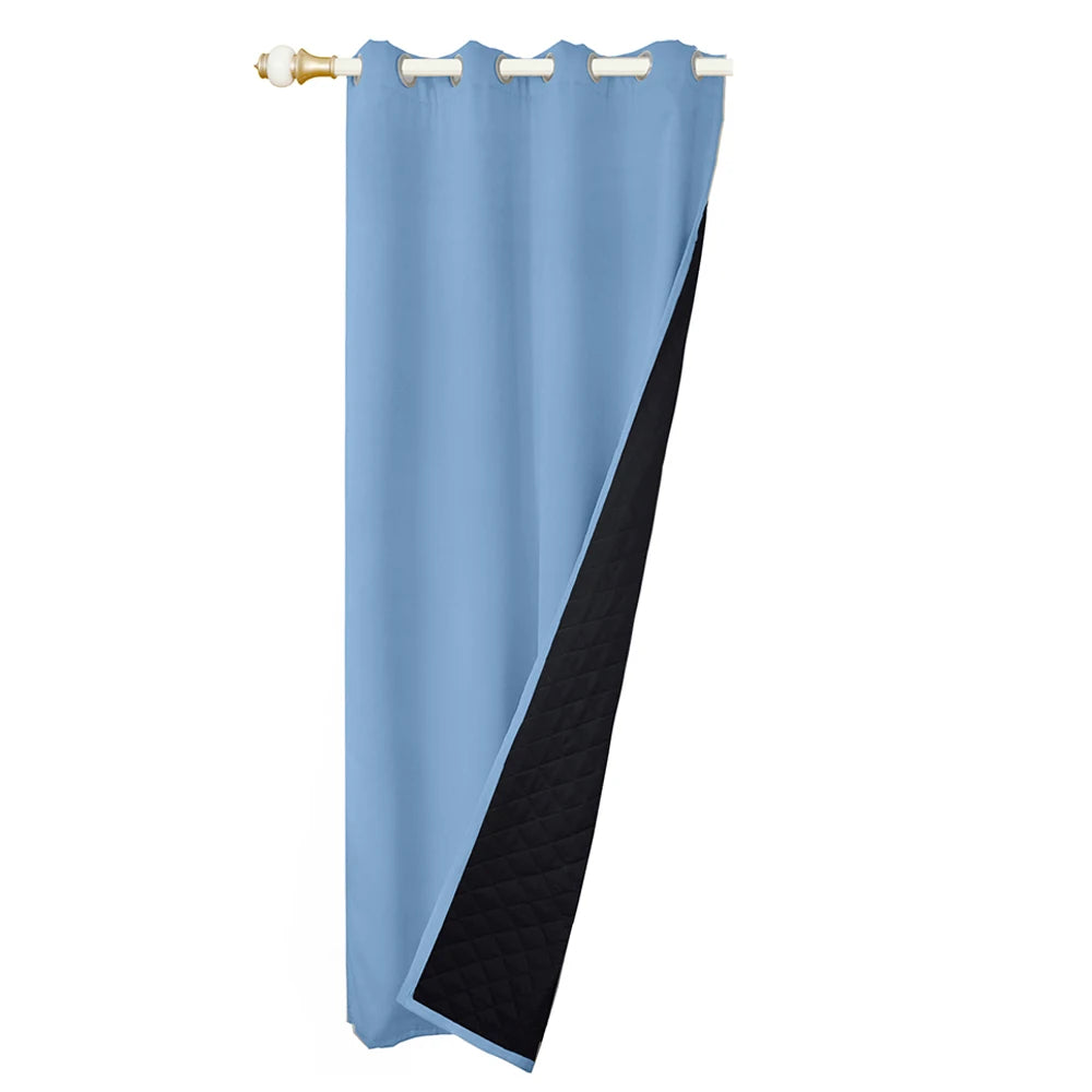 Quilted 100% Blackout Thermal Curtains with Eyelets blue 132x244cm by HitMyNeed