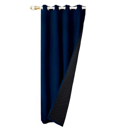 Quilted 100% Blackout Thermal Curtains with Eyelets navy-blue 132x160cm by HitMyNeed