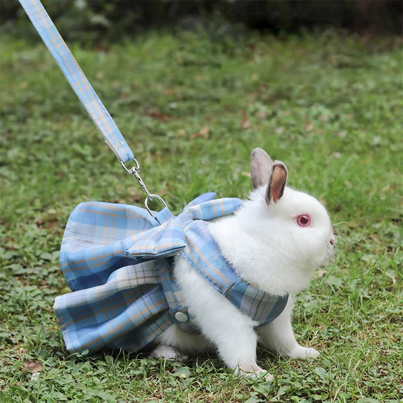 Rabbit Dress Harness with Plaid Bow and Leash by HitMyNeed