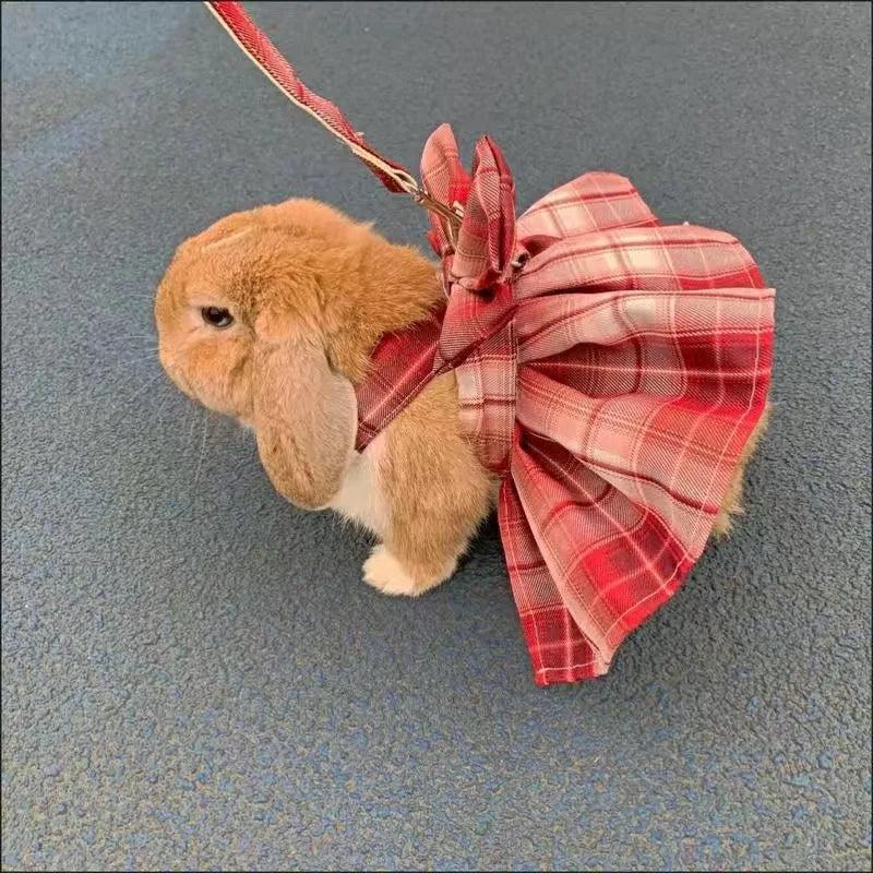 Rabbit Dress Harness with Plaid Bow and Leash by HitMyNeed