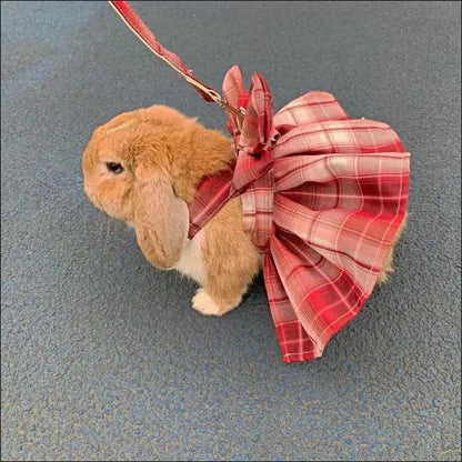 Rabbit Dress Harness with Plaid Bow and Leash by HitMyNeed