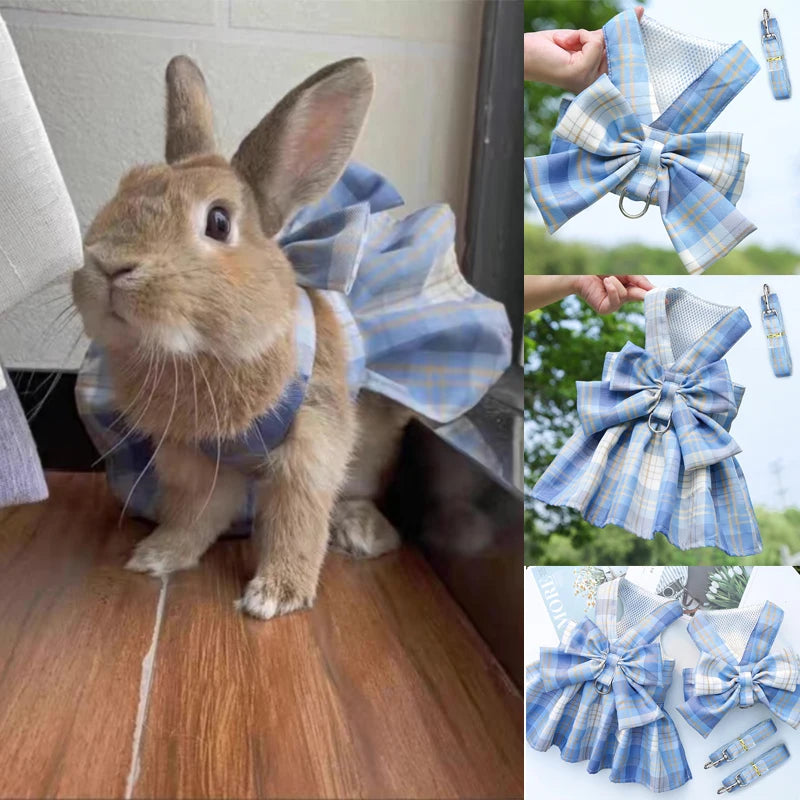 Rabbit Dress Harness with Plaid Bow and Leash by HitMyNeed