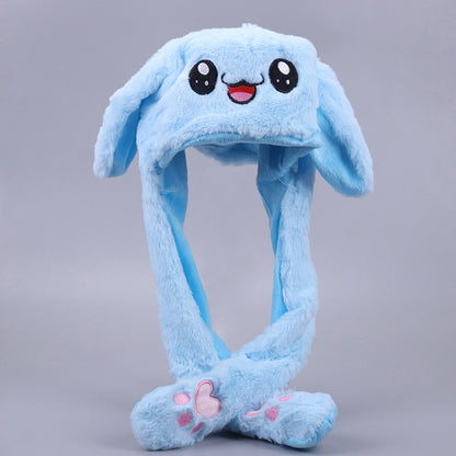 Rabbit Ear Plush Hat with Moving Ears for Kids & Adults blue by HitMyNeed