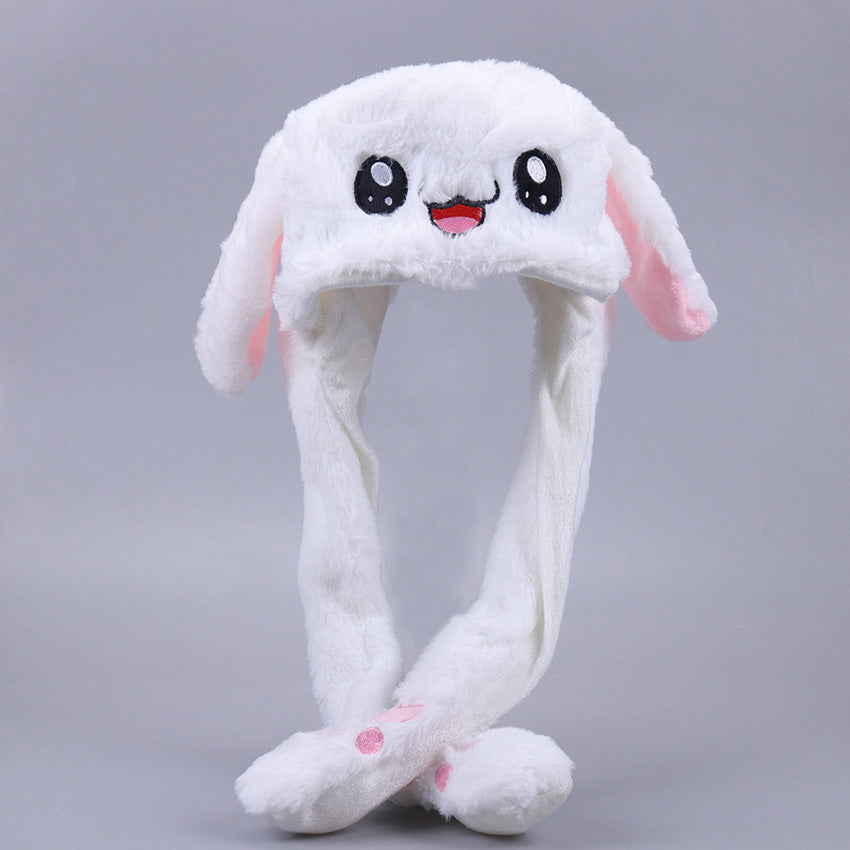 Rabbit Ear Plush Hat with Moving Ears for Kids & Adults white by HitMyNeed