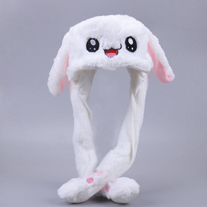 Rabbit Ear Plush Hat with Moving Ears for Kids & Adults white by HitMyNeed