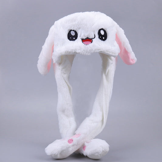 Rabbit Ear Plush Hat with Moving Ears for Kids & Adults white by HitMyNeed