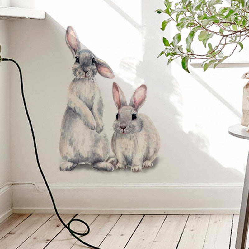 Rabbit Wall Sticker Home Decor - Two Bunnies Mural by HitMyNeed