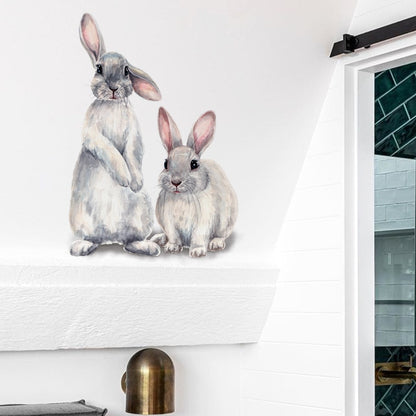 Rabbit Wall Sticker Home Decor - Two Bunnies Mural by HitMyNeed