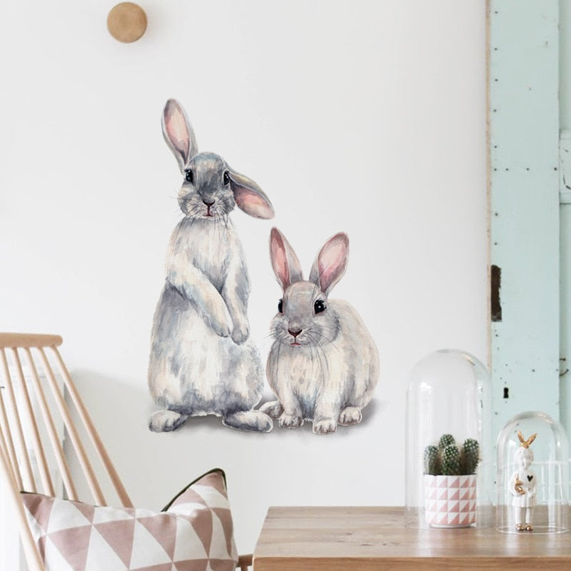 Rabbit Wall Sticker Home Decor - Two Bunnies Mural by HitMyNeed