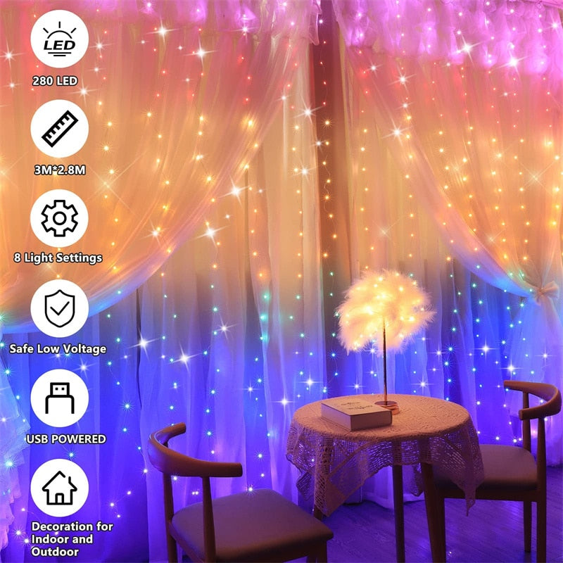 Rainbow Curtain Lights with Remote & USB Power by HitMyNeed
