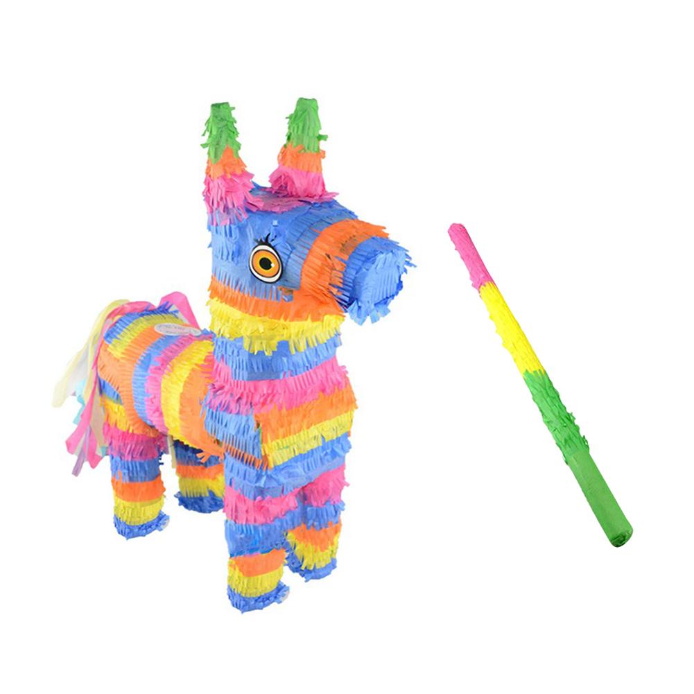 Rainbow Donkey Pinata with Stick for Kids' Parties by HitMyNeed